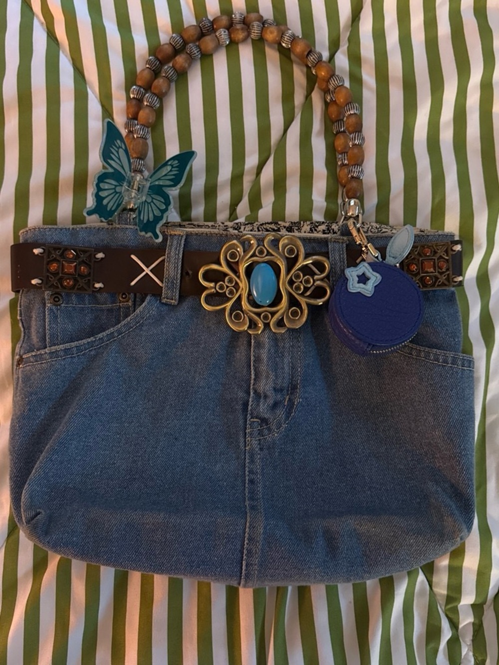 Denim Skirt Purse with Charms
